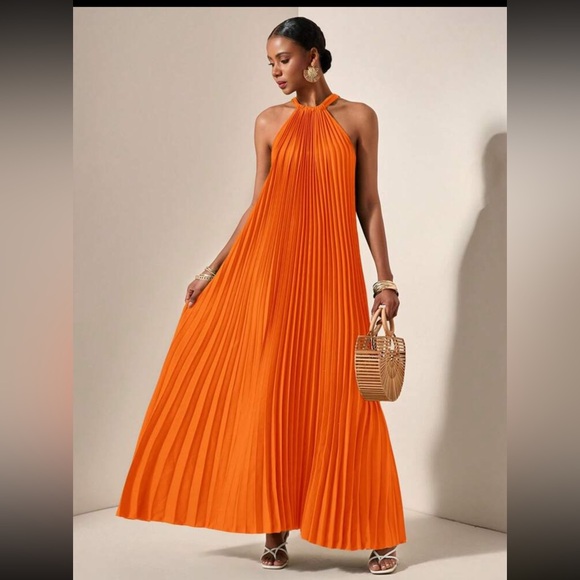 NEW‎  -  Elegant Orange Halter Maxi Dress - Picture 6 of 10